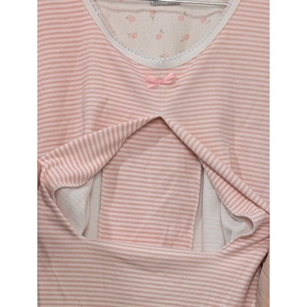 In‎ Due Time Maternity Nursing Sleepshirt Nightgown Pink White Stripe Size 1X - Picture 2 of 5